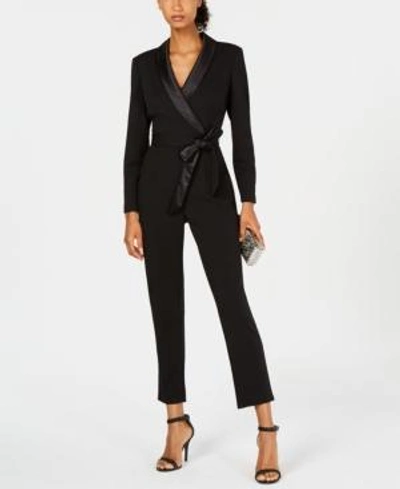 Adrianna Papell Plus Size Tuxedo Jumpsuit In Black