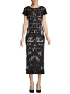 Js Collections Boatneck Embroidered Dress In Ivory Navy