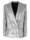 BALMAIN DOUBLE-BREASTED OVERSIZE SILVER SEQUINED BLAZER.,10733429