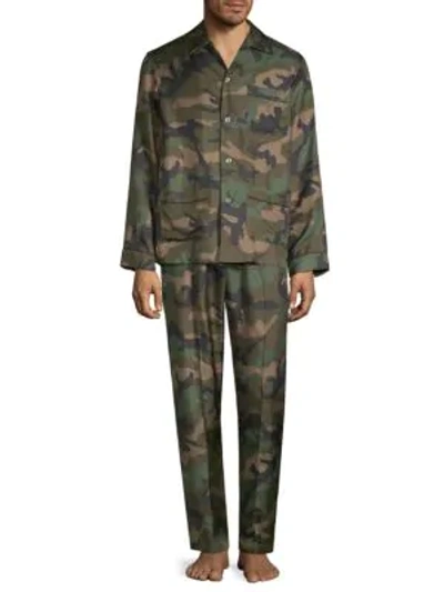 Valentino 2-piece Silk Camouflage Pajama Set In Camo Green