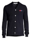 Comme Des Garçons Play Dual Signature Logo Patch Wool Cardigan In Navy