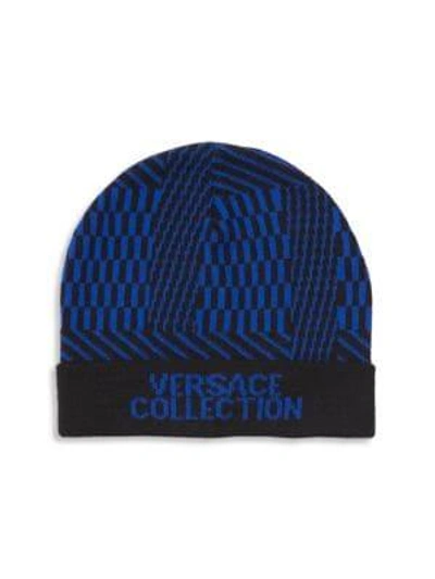 Versace Intarsia Beanie In Black Royal