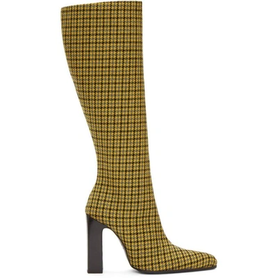 Balenciaga Houndstooth Wool-tweed Knee Boots In Yellow