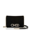 JIMMY CHOO SIDNEY/M Black Suede Cross Body Bag with Crystal Logo,SIDNEYMUCG