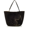 JIMMY CHOO STEVIE TOTE Black Suede Tote Bag with Studded Degrade Star and Elaphe
