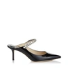 JIMMY CHOO BING 65 Black Patent Leather Mules with Crystal Strap,BING65PAT