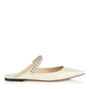 JIMMY CHOO BING FLAT Linen Patent Leather Mules with Crystal Strap,BINGFLATPAT