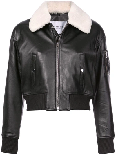 Derek Lam 10 Crosby Cropped Leather Flight Jacket With Genuine Shearling Removable Trim In Black
