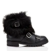 JIMMY CHOO HANK FLAT Black Grainy Leather Flat Boots with Black Shearling,HANKFLATRLH S