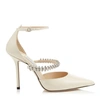 JIMMY CHOO BOBBIE 100 Linen Patent Leather Pointy Toe Pumps with Crystal Strap,BOBBIE100PAT S