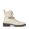 JIMMY CHOO CRUZ FLAT Linen Grainy Leather Cruz Flat Boots with Crystal Detailing,CRUZFLATGTC S