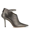 JIMMY CHOO BLAIZE 100 Anthracite Metallic Nappa Leather Booties with Crystal Strap,BLAIZE100MNA