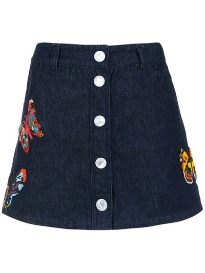 Andrea Bogosian Embroidered Denim Skirt In Blue