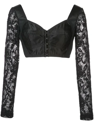 Dolce & Gabbana Lace & Satin Long Sleeve Bustier In Black