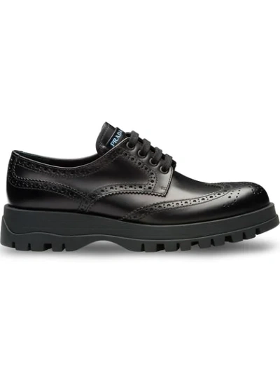 Prada Leather Derby Shoes With Rubber Sole - 黑色 In Black