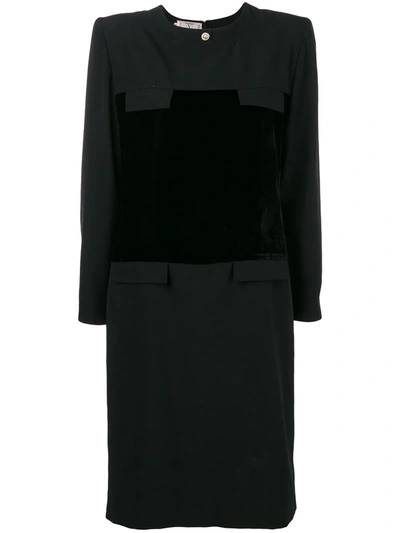 Pre-owned Valentino 1980s Long-sleeve Panelled Dress In Black