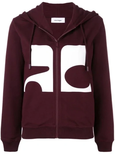 Courrèges Logo Zipped Hoodie In Red