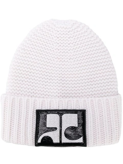 Courrèges Logo Knitted Beanie In White