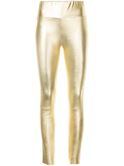 Sprwmn High Waist Leather Ankle Leggings In Gold