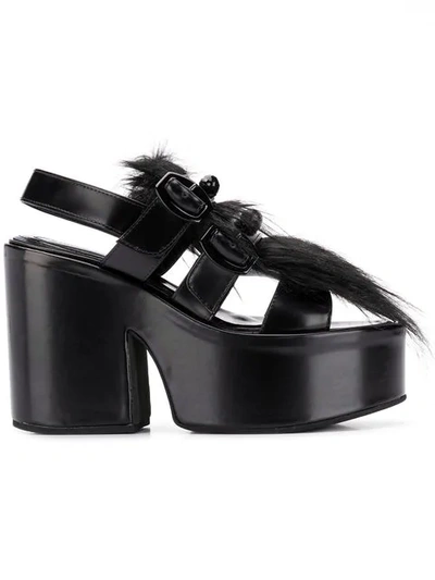 Simone Rocha Platfrom Sandals With Fur Insert And Buckles In Nero