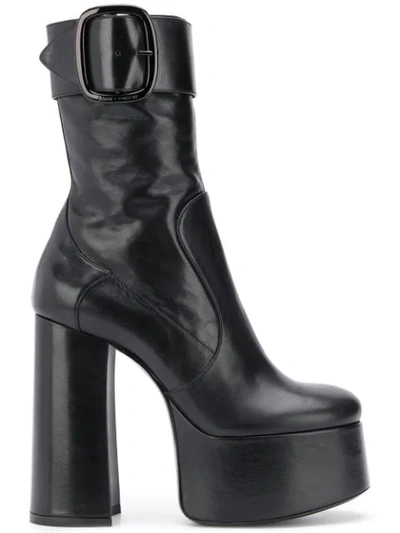 Saint Laurent Billy Platform Leather Ankle Boots In Black