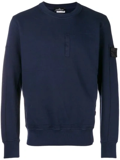 Stone Island Shadow Project Garment Dyed Drop Pocket Crewneck Sweatshirt In Blue