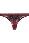 STELLA MCCARTNEY Ellie Leaping polka-dot satin, lace and mesh low-rise thong,3074457345619215227