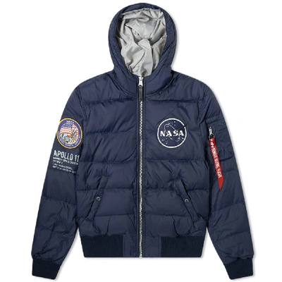 Alpha Industries Apollo 11 Hooded Puffer Jacket In Blue