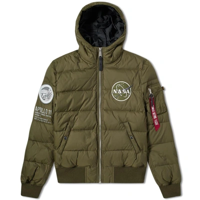 Alpha Industries Apollo 11 Hooded Puffer Jacket In Green