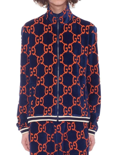 Gucci Gg Chenille Cotton Blend Track Jacket In Blue