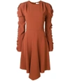 CHLOÉ Brown Ruffled Sleeve Dress