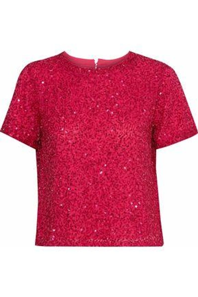 Alice And Olivia Piera Embellished Chiffon T-shirt In Claret