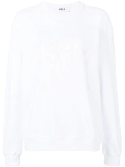 Msgm Sequin Logo Sweatshirt - White