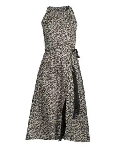 Derek Lam Sleeveless Poppy-print Silk A-line Dress W/ Ties In Black Multi