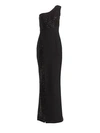 SAFIYAA One-Shoulder Crepe & Sequin Column Gown