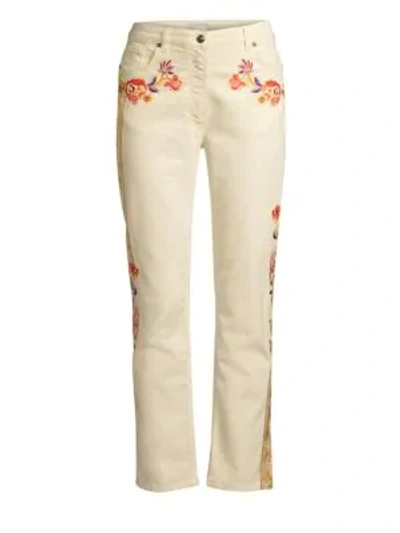 Etro Mid-rise Floral-patch Crop Jeans In Winter White