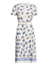 ALTUZARRA Printed Short Sleeve Belted A-Line Dress