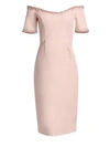 CATHERINE REGEHR Oriel Off-The-Shoulder Embellished-Trim Sheath Dress