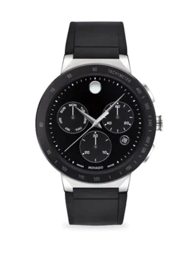 Movado Sapphire Chronograph Rubber Strap Watch, 43mm In Black