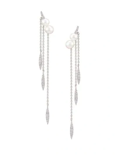 Yoko London Women's 18k White Gold, Pearl & Diamond Chain Drop Earrings