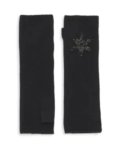 Carolyn Rowan Long Black Cashmere Fingerless Gloves With Leather Star