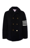 THOM BROWNE DOUBLE-BREASTED STRIPED SHEARLING PEACOAT,MOU544A-02821