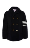 Thom Browne Unconstructed Classic Shearling Peacoat In Navy