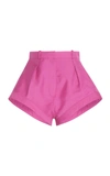 Jacquemus High Waist Wool Gabardine Shorts In Pink