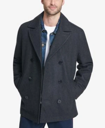 Tommy Hilfiger Men's Double-breasted Wool Peacoat, Created For Macy's In Charcoal