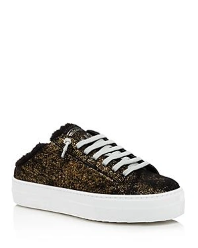 P448 Women's Clara Crackled Leather Open Back Platform Trainers In Gold Monk