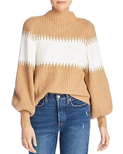 French Connection Striped Blouson Sleeve Jumper In Camel/white