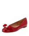 FERRAGAMO VARINA PATENT LEATHER BOW BALLERINA FLATS,PROD216540020