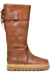 SEE BY CHLOÉ SEE BY CHLOÉ WOMAN WHIPSTITCHED LEATHER KNEE BOOTS CAMEL,3074457345619009213