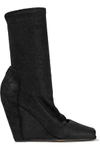 RICK OWENS WOMAN TEXTURED STRETCH-LEATHER WEDGE SOCK BOOTS BLACK,US 2243576767628228